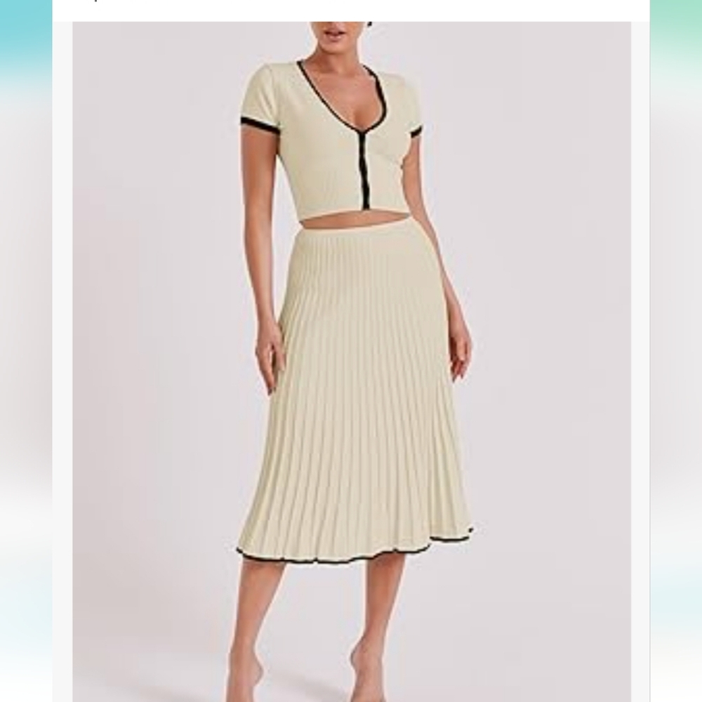 Womens cropped pleated sweater tops 2 piece outfit business casual